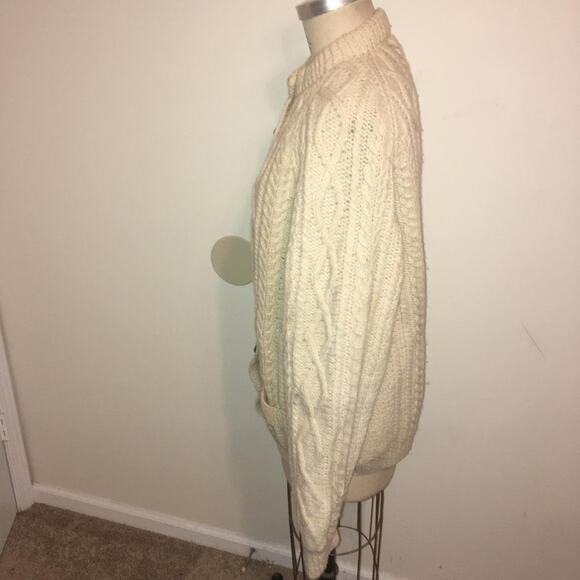 Vtg Blarney Woollen Aran Knit Cream Cardigan Ireland Irish Fisherman Sweater L - Picture 3 of 10